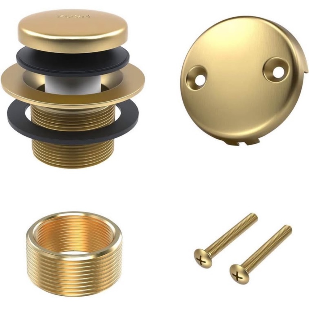 ✨ All Metal Tip-Toe Bathtub Drain Kit – Brushed Gold 🛁💛 Universal Fit.